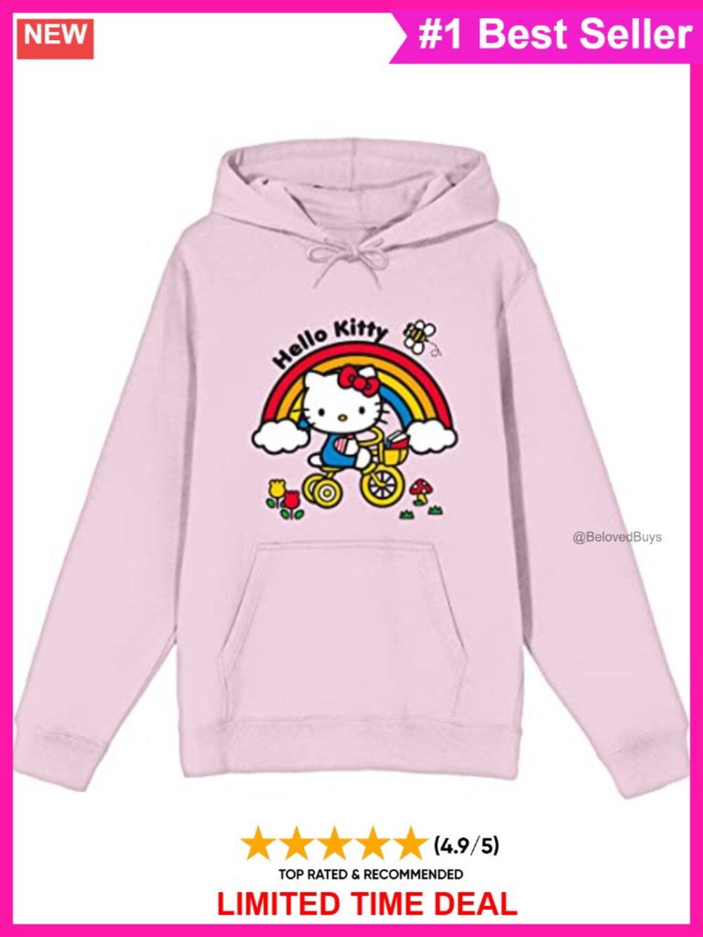 Hello Kitty Bicycle Ride Pullover Hoodie Sweatshirt Long Sleeve Women's